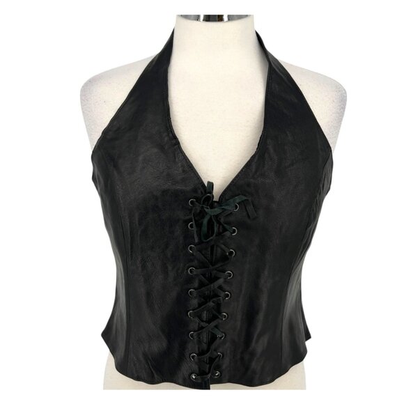 Wilsons Leather Tops - Wilsons Leather Maxima Black Leather Halter Corset Lace-Up Top Size XL